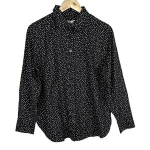 NWT Chicos Long Sleeve Button Up Shirt Sz 1 = US 8 Black Breathable Polka dot